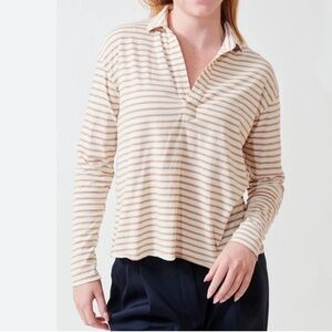 Frank & Eileen Beige and Cream Striped Popover Henley